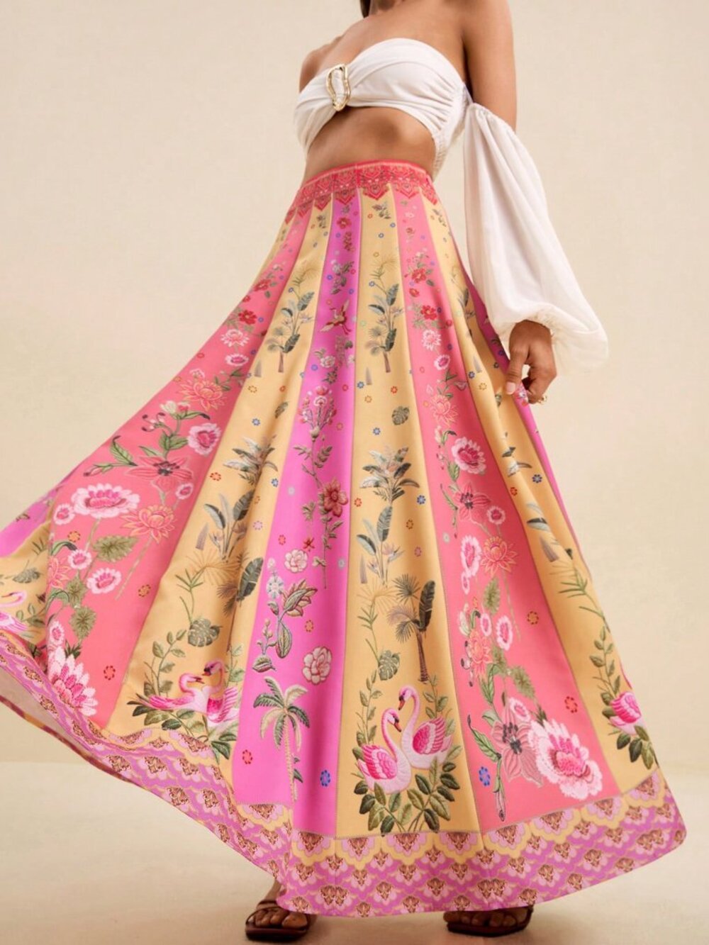 Multicolor Boho Women's Floral Print Casual A-Line Skirt - Picture 3 of 8
